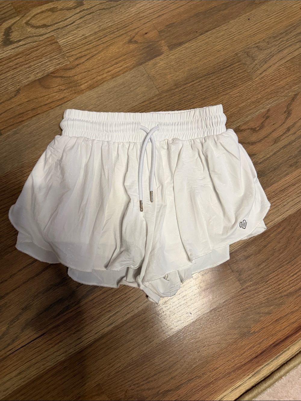 Justice White Layered Athletic Shorts with Drawstring